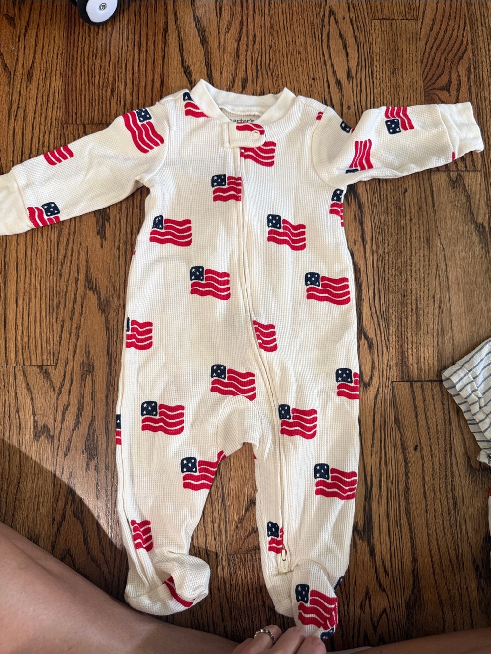 Carter's White Footed One-Piece with Red & Navy Flag Print